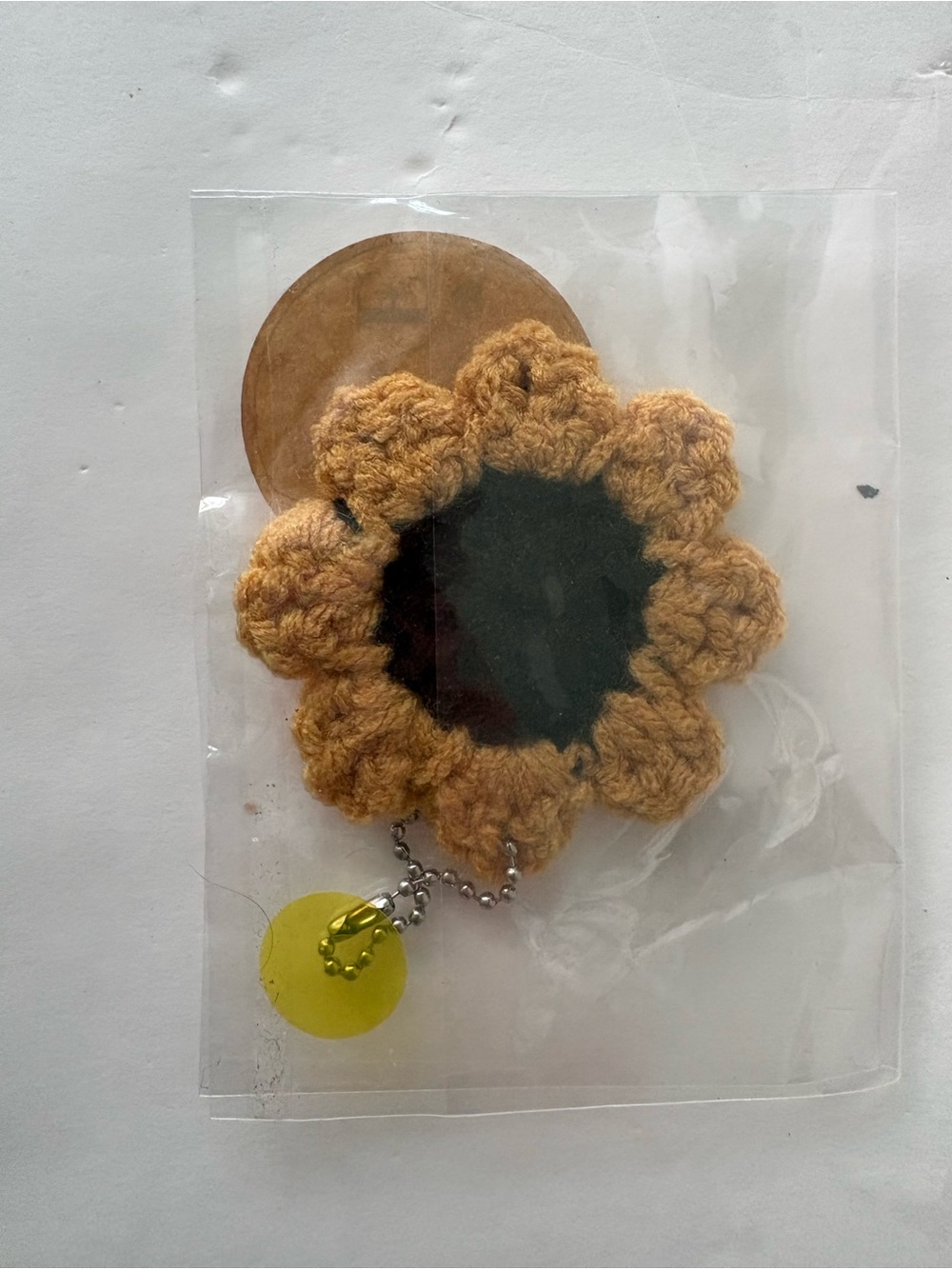Handmade Mustard Crochet Flower Mirror Keychain